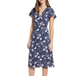 Leith Wrap Dress, size Medium, Navy Peacoat Nouveau Flowers